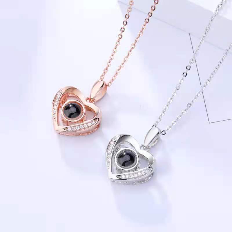 "100 Languages 'I Love You' Projection Necklace, trendy pendant, perfect Valentine's Day gift for her."
