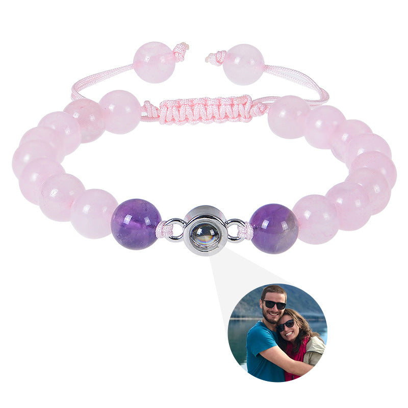 Hot-selling photo projection bracelet with 8mm volcanic stone, customizable braided design, and DIY photo personalization.
