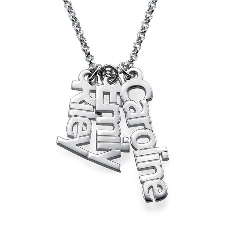 Jewelry trending in a: S925 silver-plated long strip name necklace in 18k gold, customizable with 1-3 names. Classic and simple design.