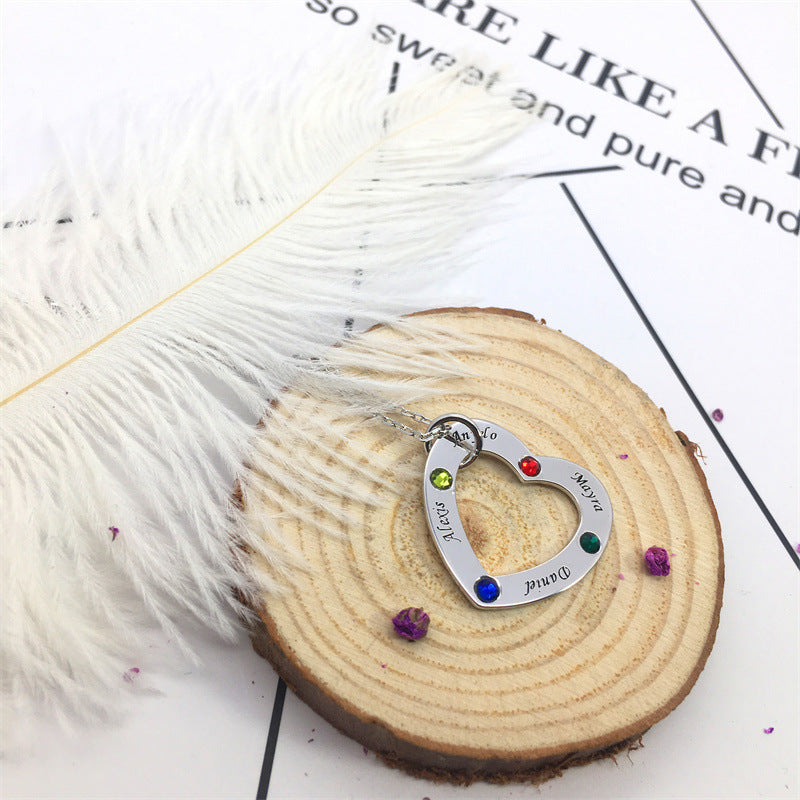 Trending S925 Silver Heart Pendant Necklace with Personalized Engraving and Gemstones – the perfect gift for couples to celebrate love and special memories