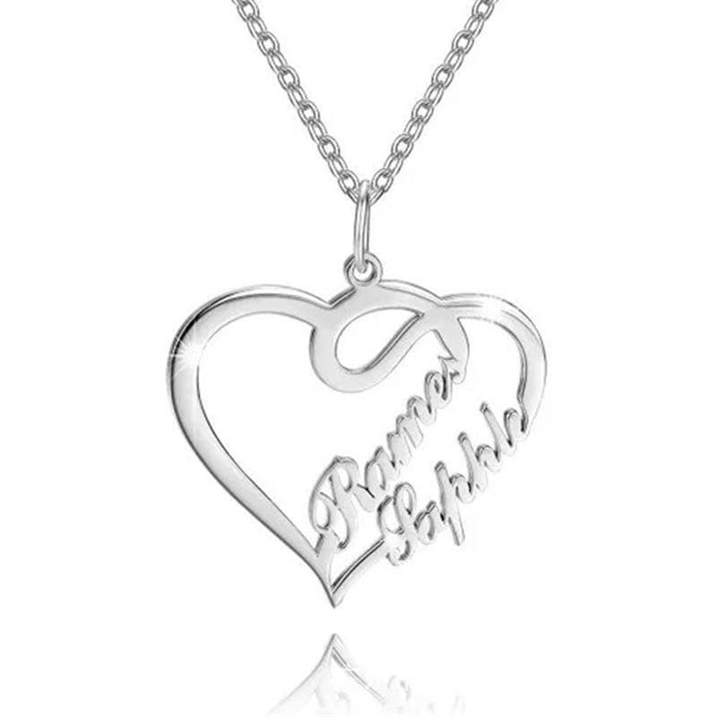 Hot-selling 925 sterling silver love necklace with two names, perfect for personalized gifts or corporate team orders.