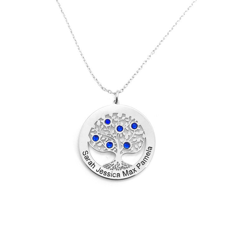 Best-Selling S925 Silver Tree of Life Necklace with Birthstones and Engraved Name – Perfect Mother’s Day Gift.