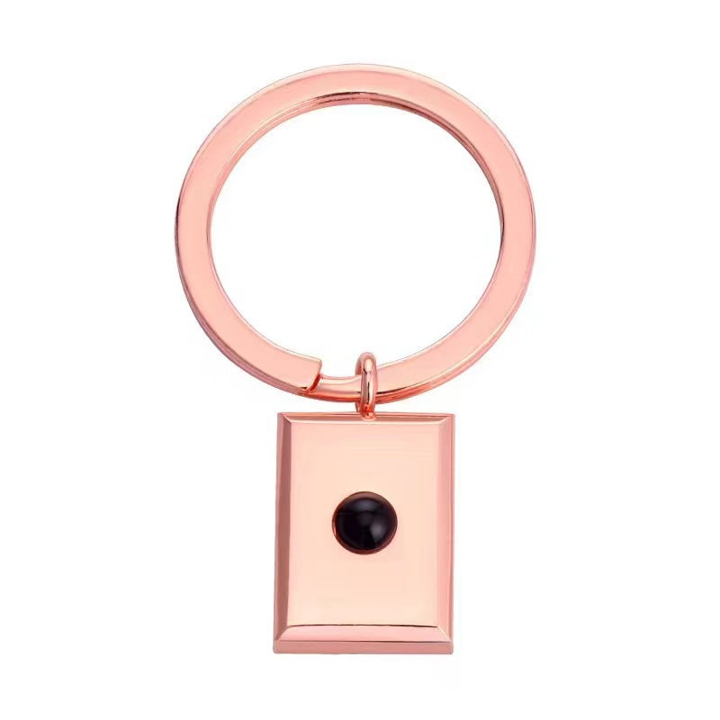 100 Languages "I Love You" projection pendant, titanium steel square keychain, customizable with photo and text.