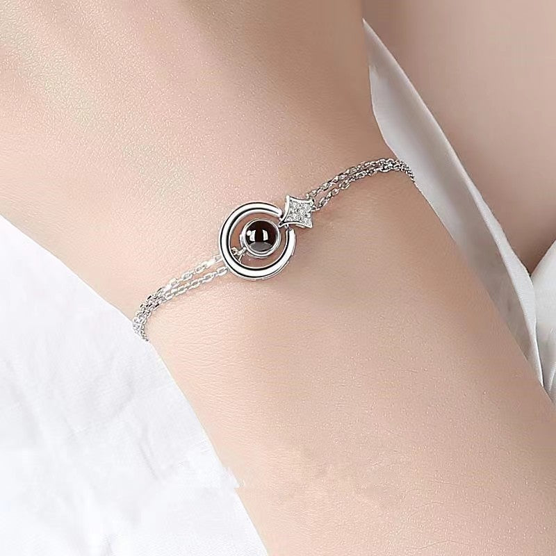Platinum-plated projection bracelet for women, "I Love You" in 100 languages, minimalist Korean style, popular friendship jewelry.