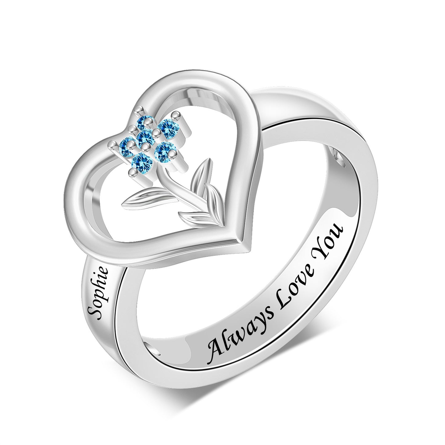 S925 Sterling Silver 1-8 Name 12 Birthstone Custom Engraved Ring Birthday Gift