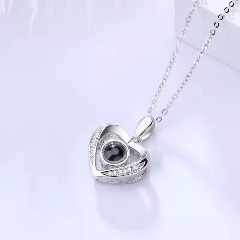 "100 Languages 'I Love You' Projection Necklace, trendy pendant, perfect Valentine's Day gift for her."