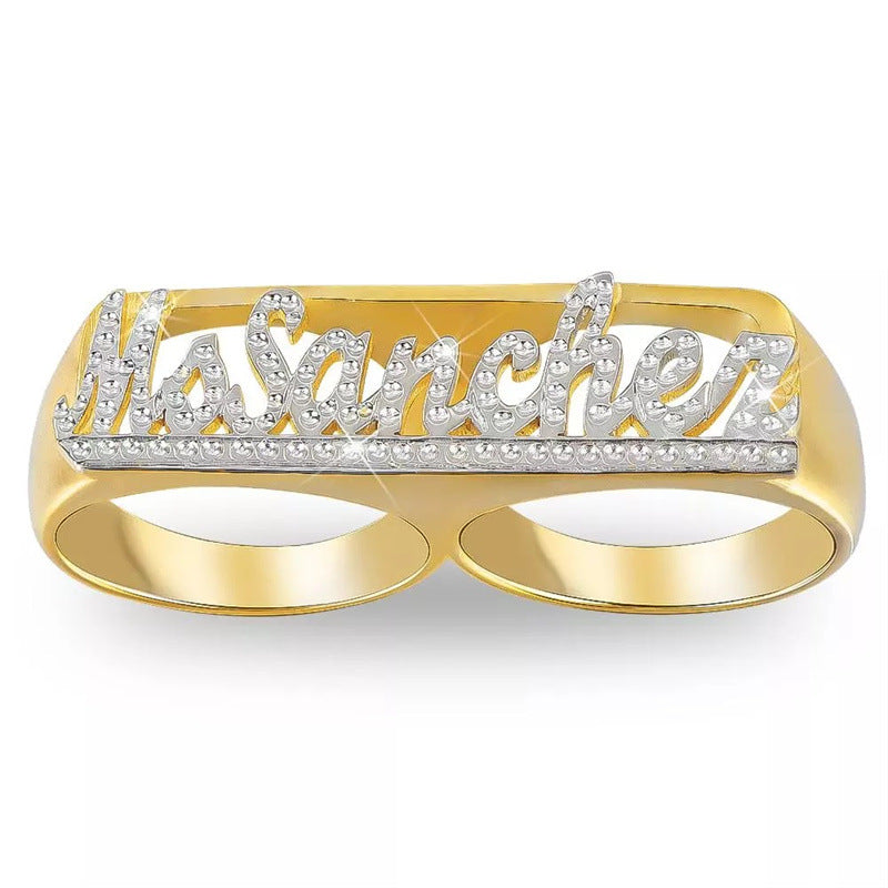 Hot Sale Personalized Engraved Double Finger Car Flower Name Ring Meaningful Gift