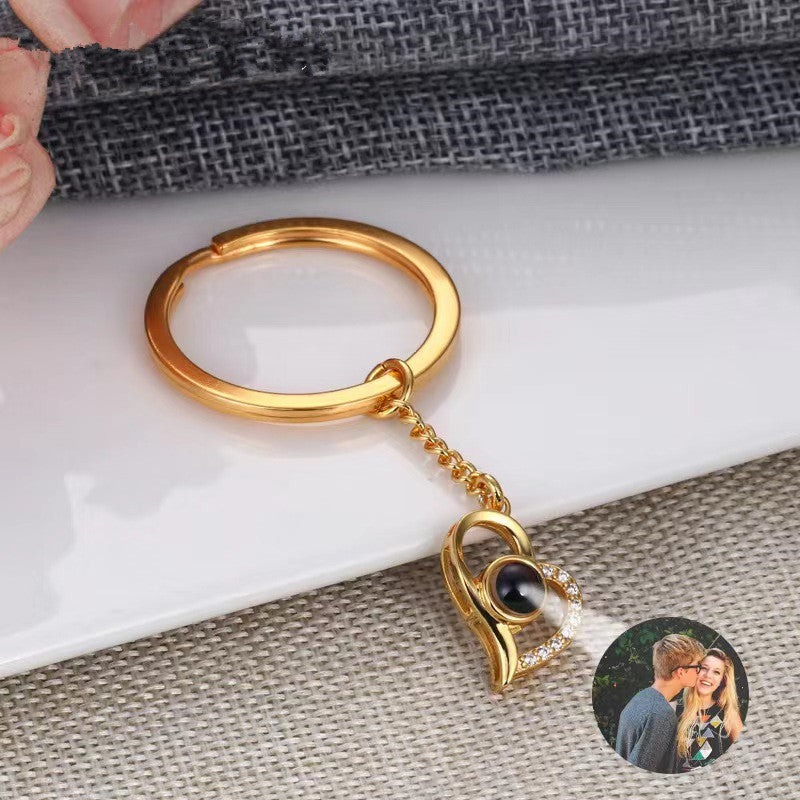 Custom Nano Projection "I Love You" Keychain, available in 100 languages, with photo or text customization.
