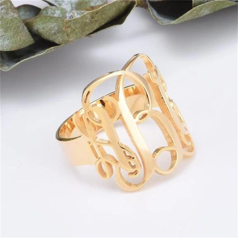 Hot-selling monogram monogram ring custom retro sterling silver gold-plated ring