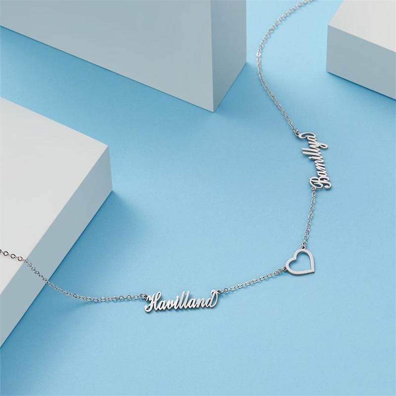 Popular jewelry: personalized two-name English hollow heart necklace, perfect gift for her or your girlfriend.