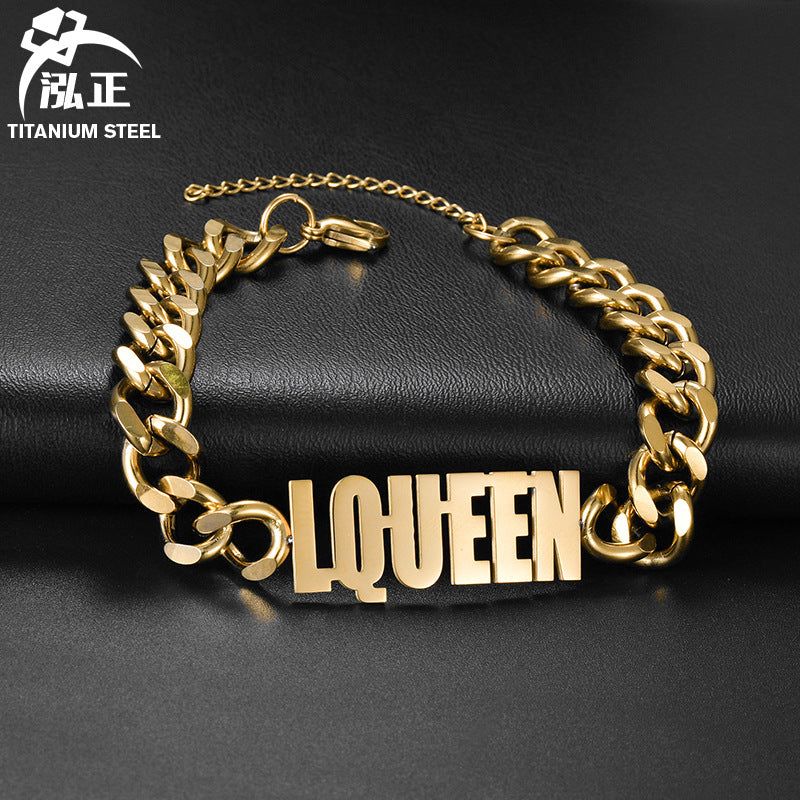 Hot sale titanium steel Cuban men's thick chain DIY letter name bracelet jewelry trend