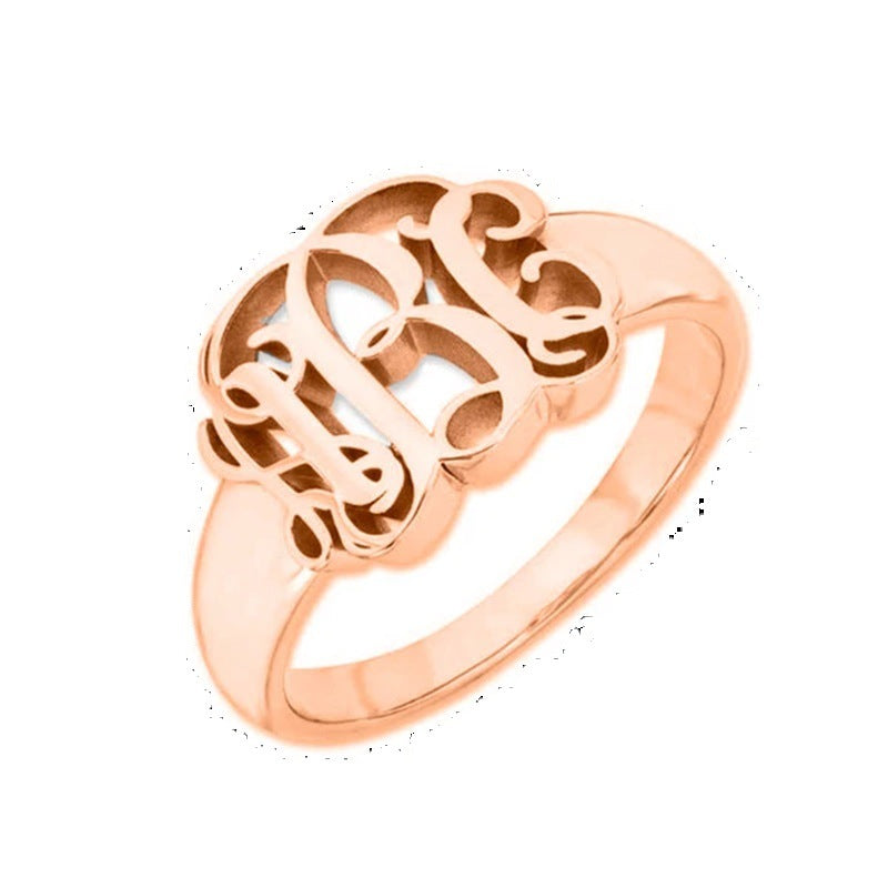 Hot-selling monogram monogram ring custom retro sterling silver gold-plated ring