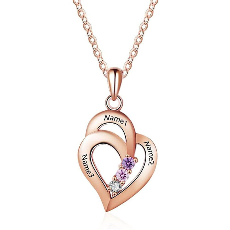 S925 sterling silver heart-shaped personalized name necklace with custom engraving and stone accents. Simple, elegant design perfect for gifts or daily wear.