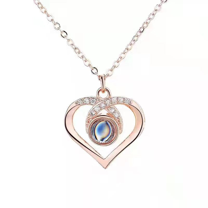 100 languages love projection necklace photo customized personality peach heart pendant clavicle chain