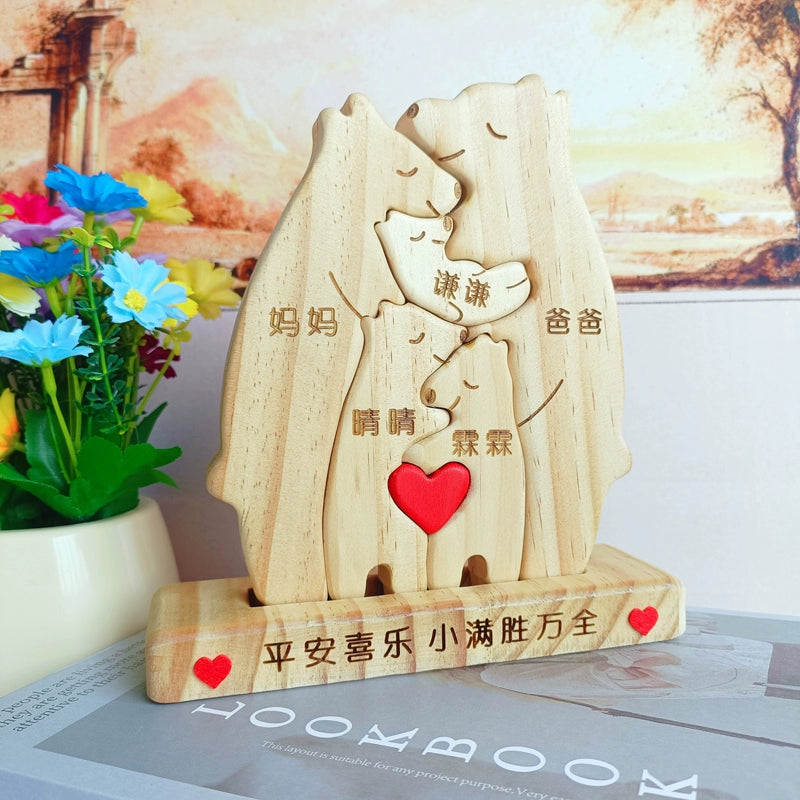 Wooden bear family mother and son bear hug bear wood carving ornament Christmas New Year gift name custom DIY