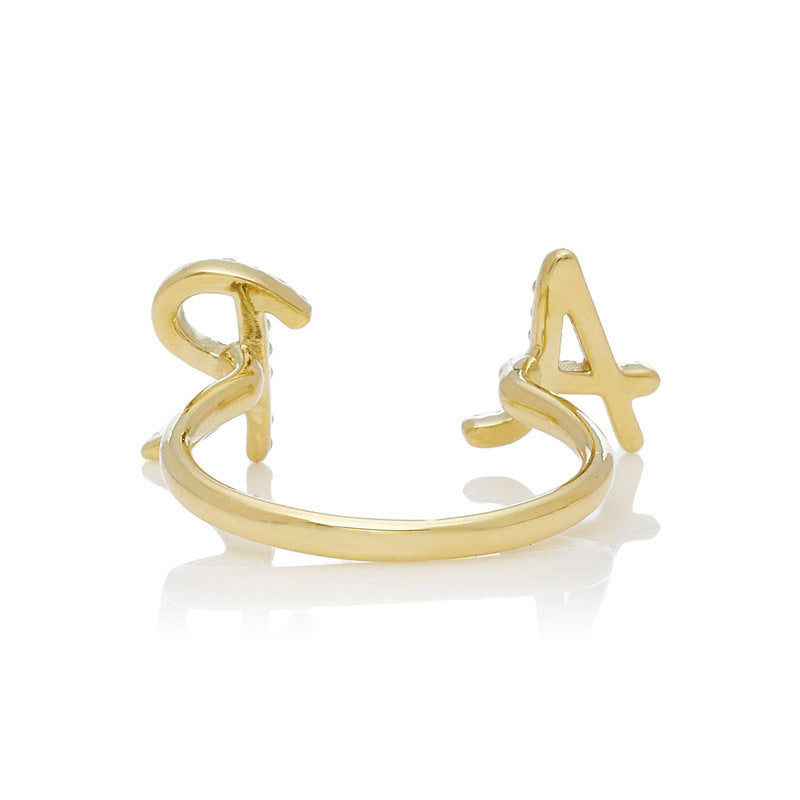 Design two initial capital letters opening stylish and simple 925 silver ring for women