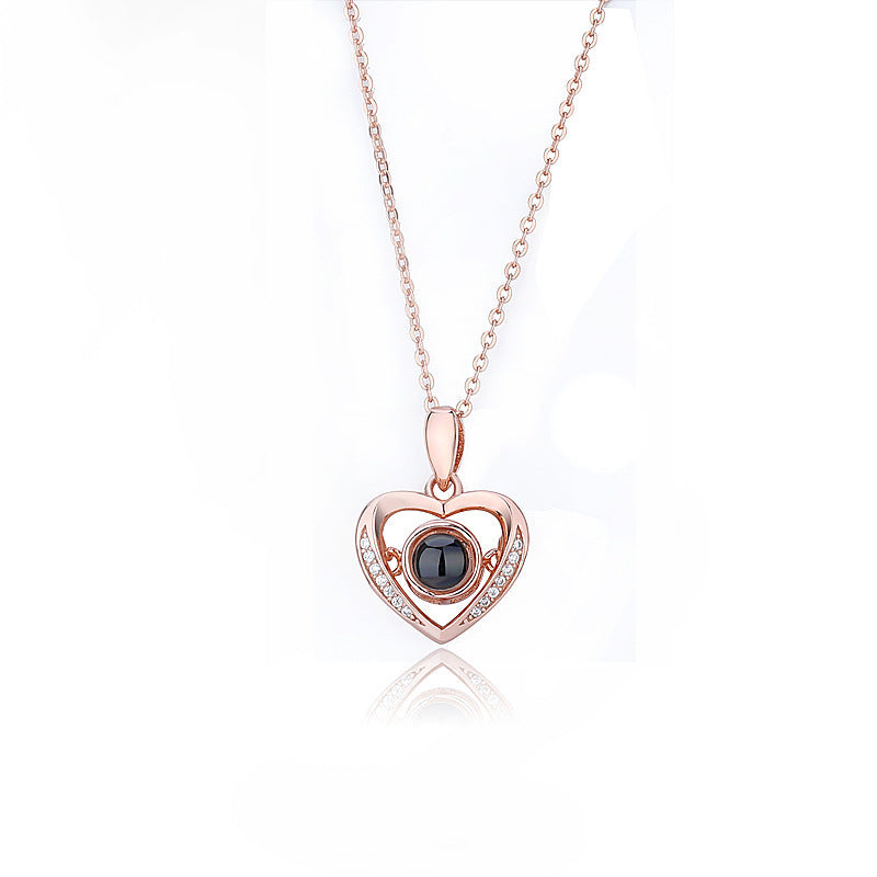 "100 Languages 'I Love You' Projection Necklace, trendy pendant, perfect Valentine's Day gift for her."