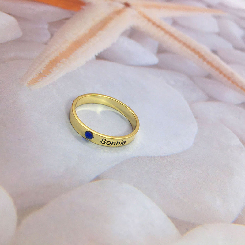 Hot-selling personalized custom-made S925 sterling silver birthstone lettering ring for parents and friends