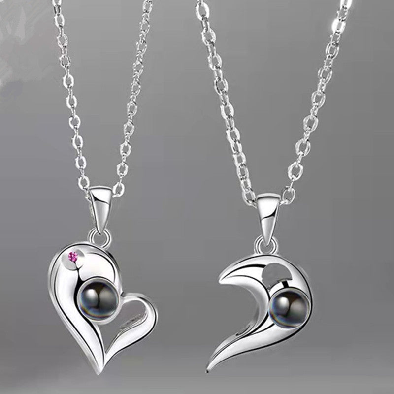 "Titanium Steel Couple Necklace, Custom Photo & 100 Language 'I Love You' Projection, His & Hers Pendant, Choker."