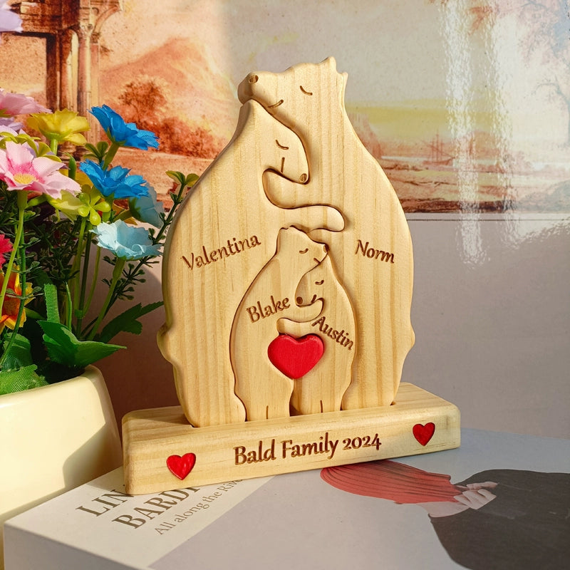 Wooden bear family mother and son bear hug bear wood carving ornament Christmas New Year gift name custom DIY