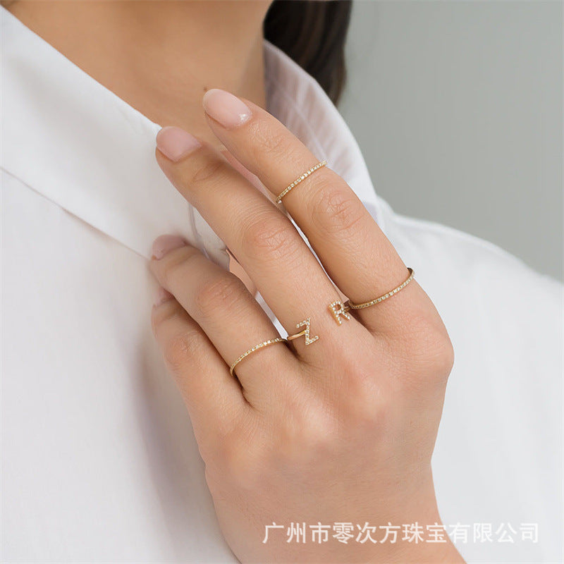 Hot Sale Two Initial Letters Diamond Set Simple Personality 925 Sterling Silver Ring