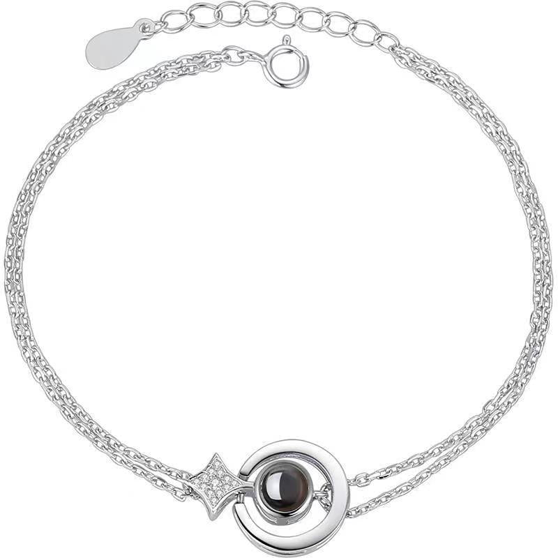 Platinum-plated projection bracelet for women, "I Love You" in 100 languages, minimalist Korean style, popular friendship jewelry.