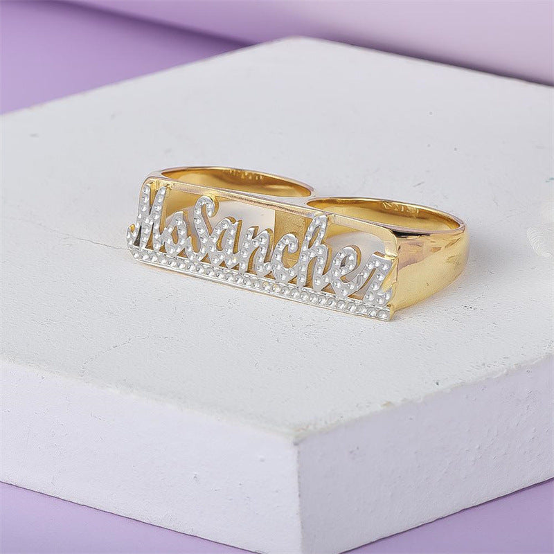 Hot Sale Personalized Engraved Double Finger Car Flower Name Ring Meaningful Gift