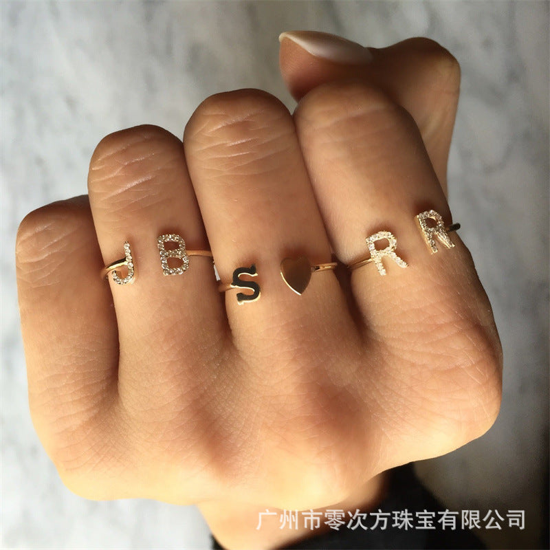 Hot Sale Two Initial Letters Diamond Set Simple Personality 925 Sterling Silver Ring