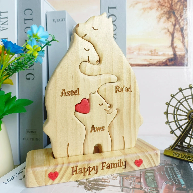 Wooden bear family mother and son bear hug bear wood carving ornament Christmas New Year gift name custom DIY