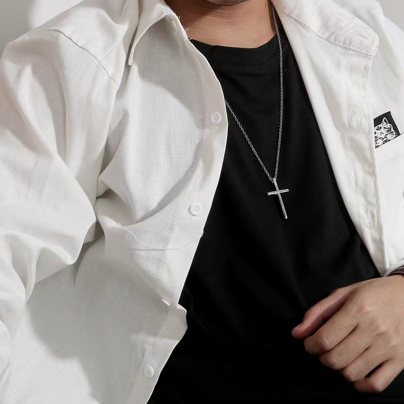 Minimalist unisex cross necklace, hip-hop titanium pendant, couple accessory, original design.