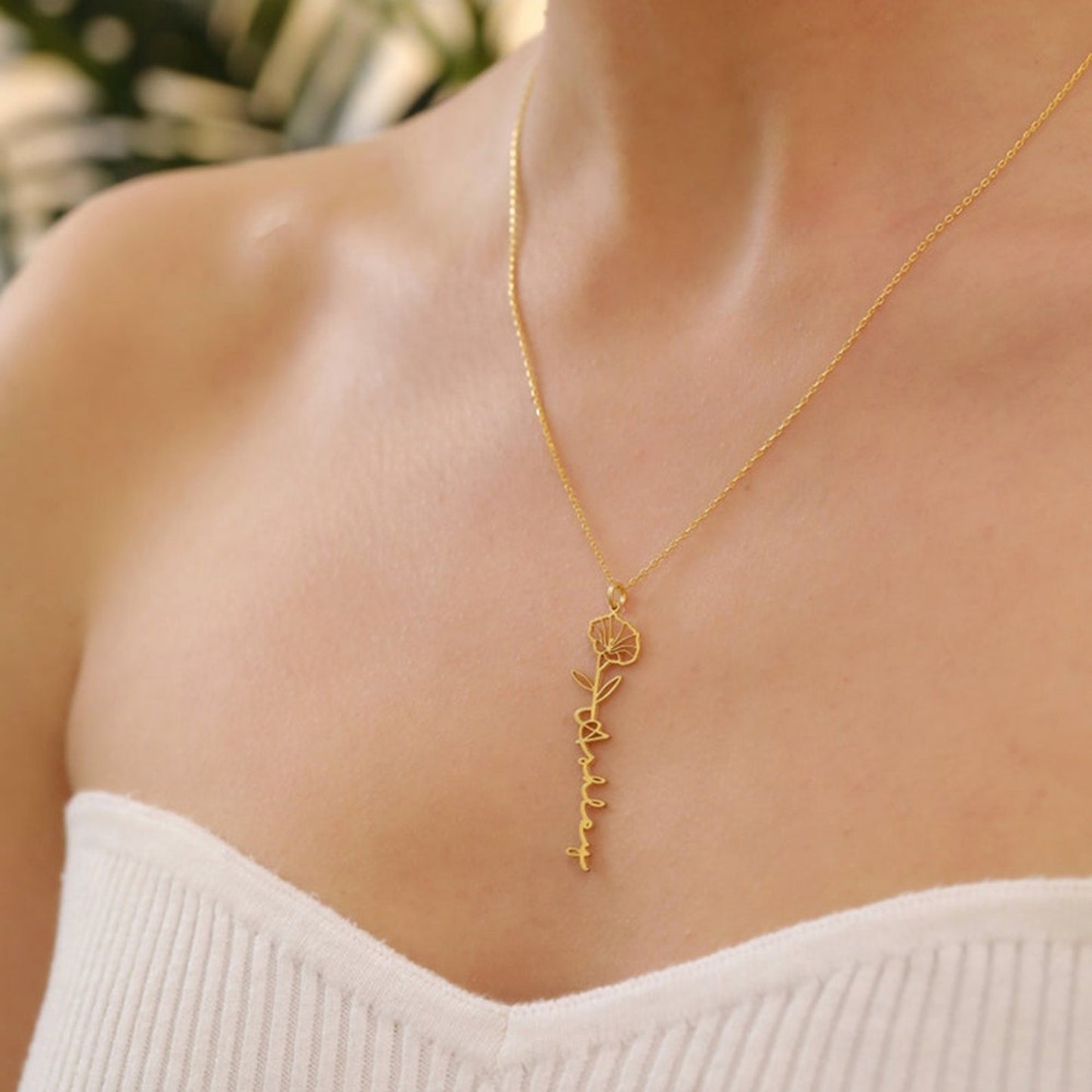 S925 Birthday Flower Necklace | Custom Name Necklace | 18K Gold Moonflower Jewelry | Perfect Gift for Moms
