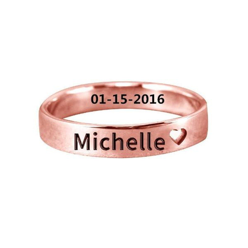 Fashion minimalist design plain circle lettering hollow small love ring as a gift for family