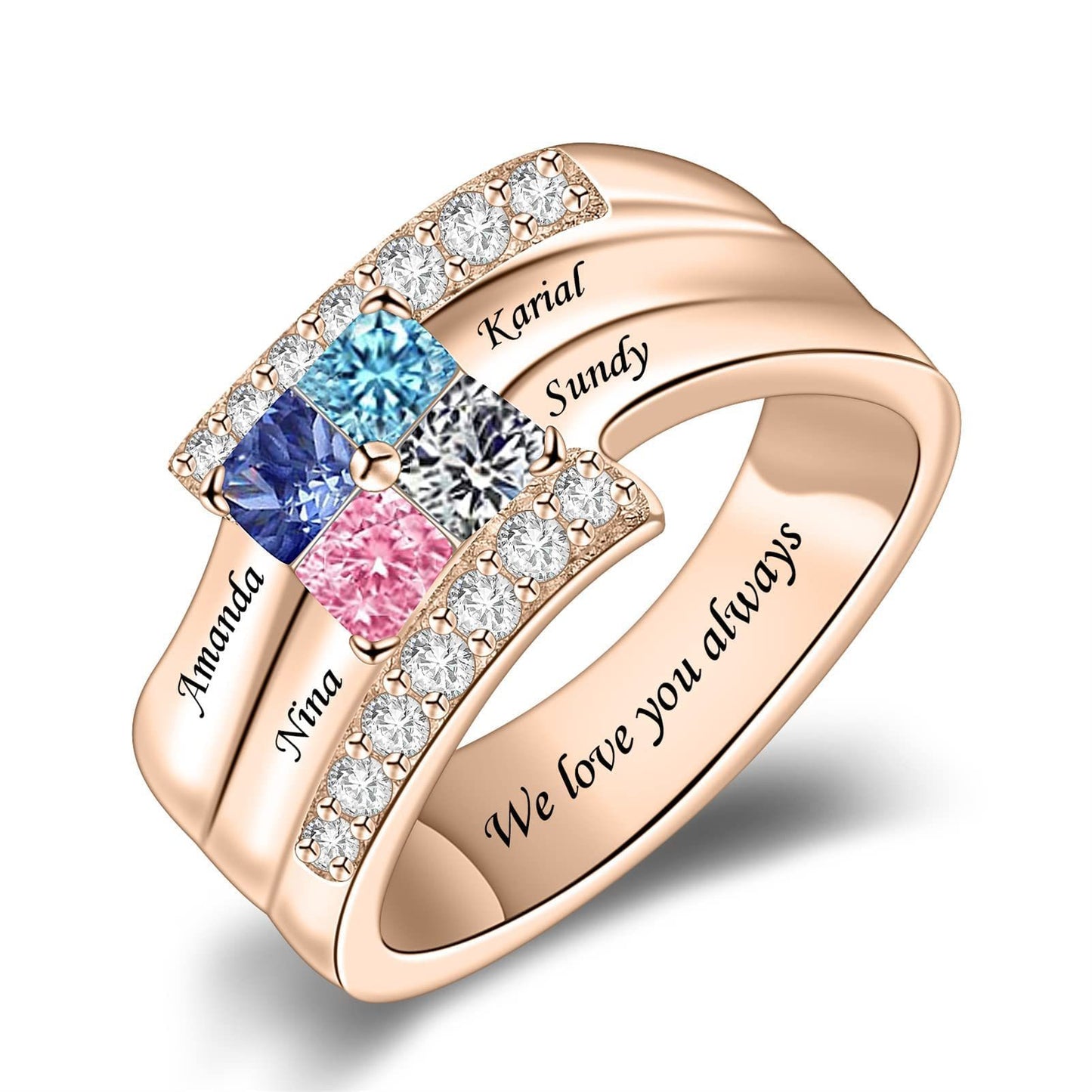 S925 silver personalized birthday stone ring engraving name 12 birthday stone jewelry birthday gift