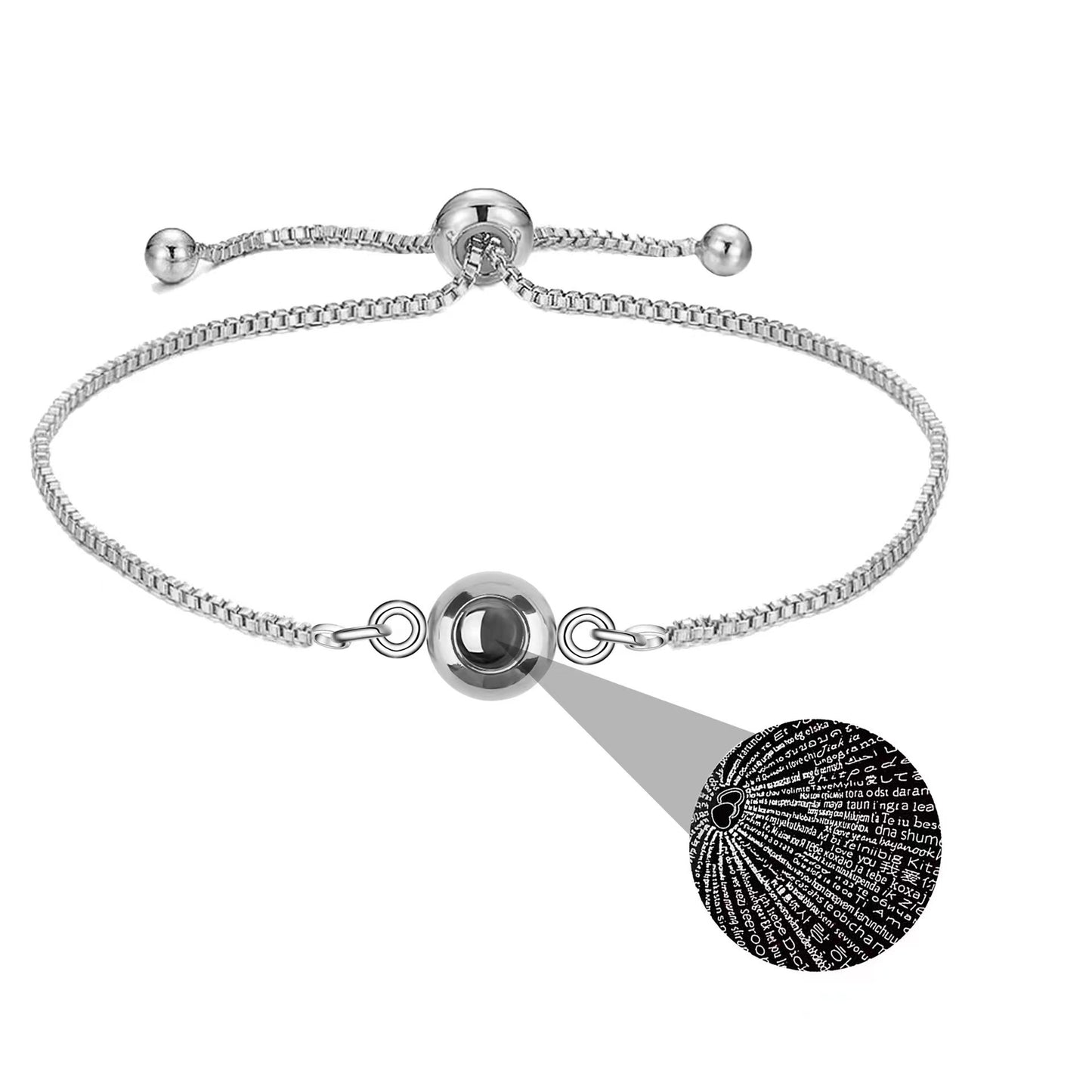 100 Languages 'I Love You' Nano Projection Stainless Steel Bracelet, Custom Text & Photo Engraving