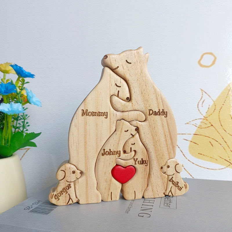 Wooden bear family mother and son bear hug bear wood carving ornament Christmas New Year gift name custom DIY