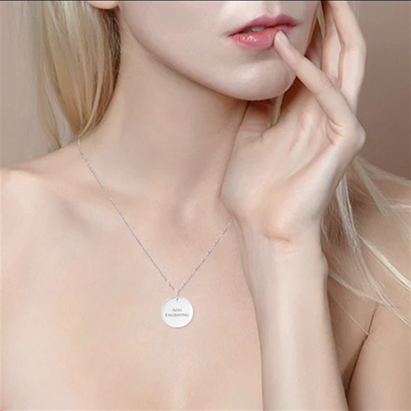 Jewelry | Popular Round Disc Engraved Minimalist Necklace | Personalized Sterling Silver Accessory