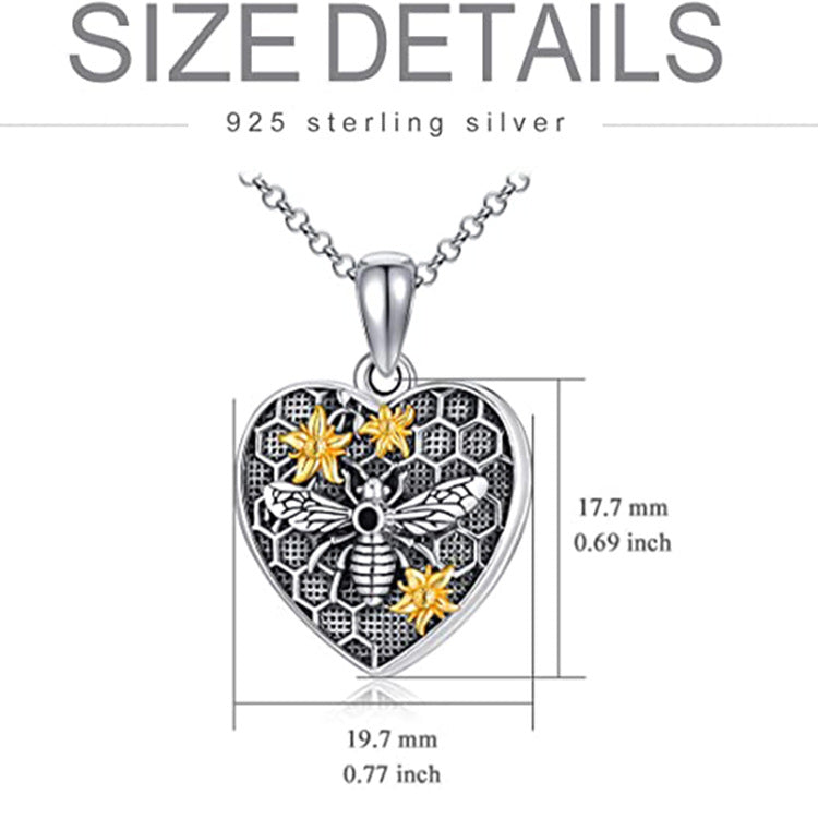 Heart-shaped pendant, two photos can be opened, retro engraved bee sunflower photo box necklace wholesale.