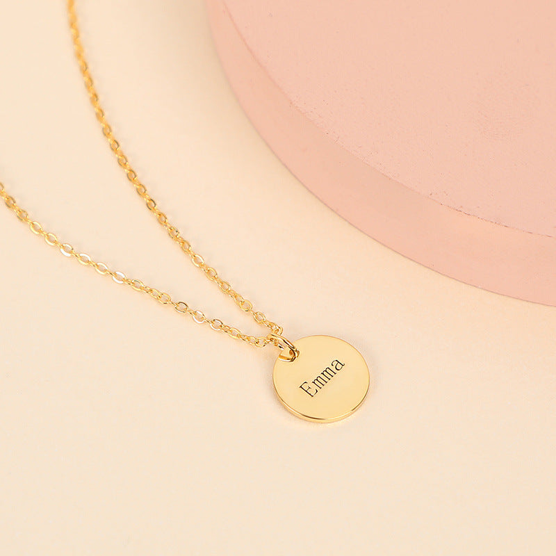 Hot selling jewelry featuring a 13.5mm simple round pendant with personalised brand engraving. Perfect as a necklace or gift.