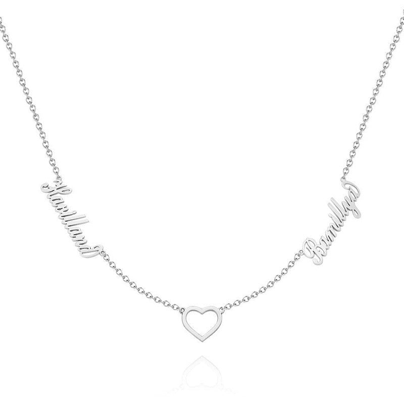 Popular jewelry: personalized two-name English hollow heart necklace, perfect gift for her or your girlfriend.