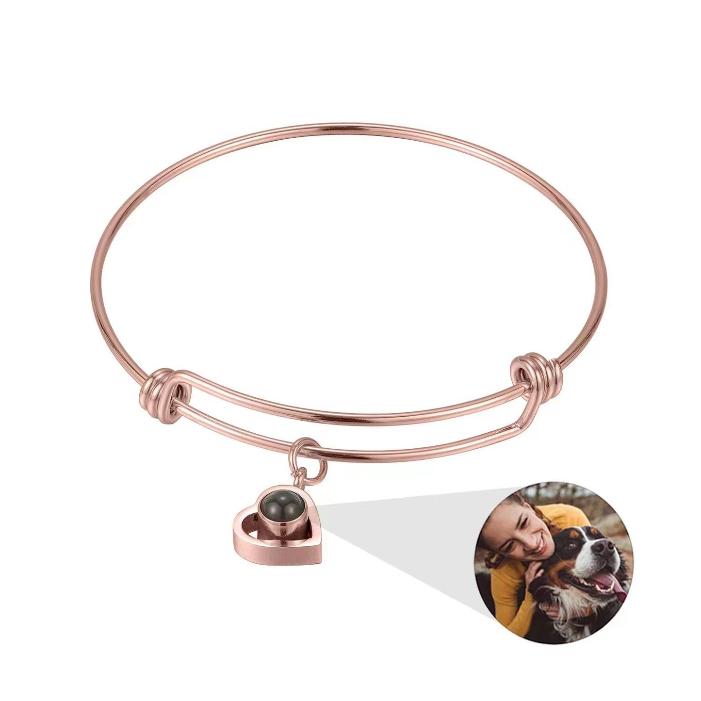 New adjustable stainless steel bangle with custom photo and text, perfect for Christmas gifts.