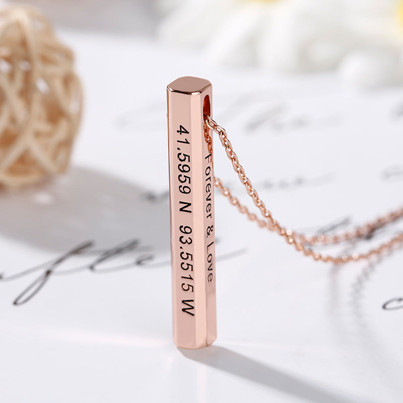 S925 sterling silver three-dimensional column lettering pendant necklace, a hot-selling square strip design. Perfect for unique style!
