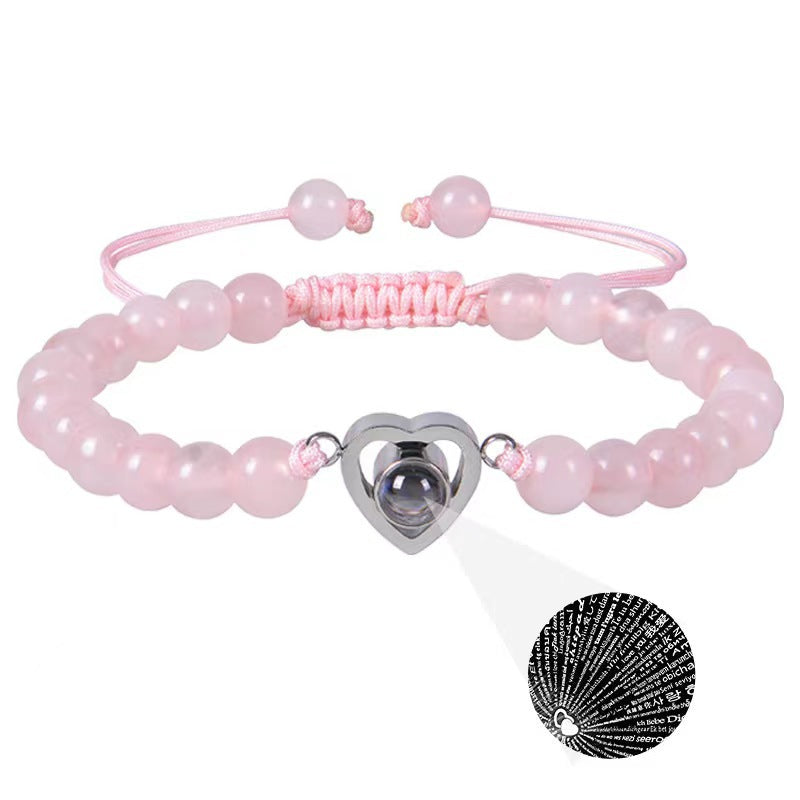 Hot sale 100 languages projection bracelet natural frosted stone pink crystal couple love bracelet gift