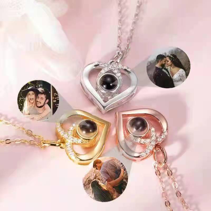 100 languages love projection necklace photo customized personality peach heart pendant clavicle chain