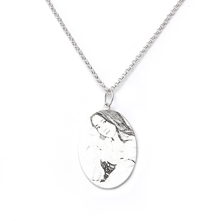Fashion, new product oval character shadow engraved necklace pendant collarbone silver jewelry