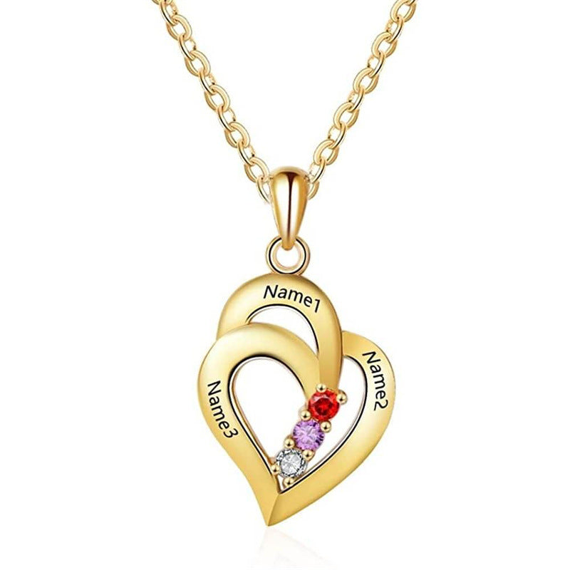 S925 sterling silver heart-shaped personalized name necklace with custom engraving and stone accents. Simple, elegant design perfect for gifts or daily wear.