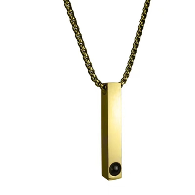 100 Languages Titanium Projection Necklace – custom photo/text, stylish and luxurious.