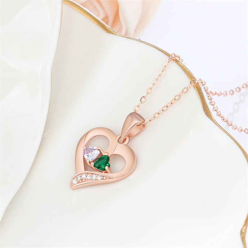 Popular Personalized Name Engraved S925 Silver Heart Pendant Necklace with Two Birthstones – Style