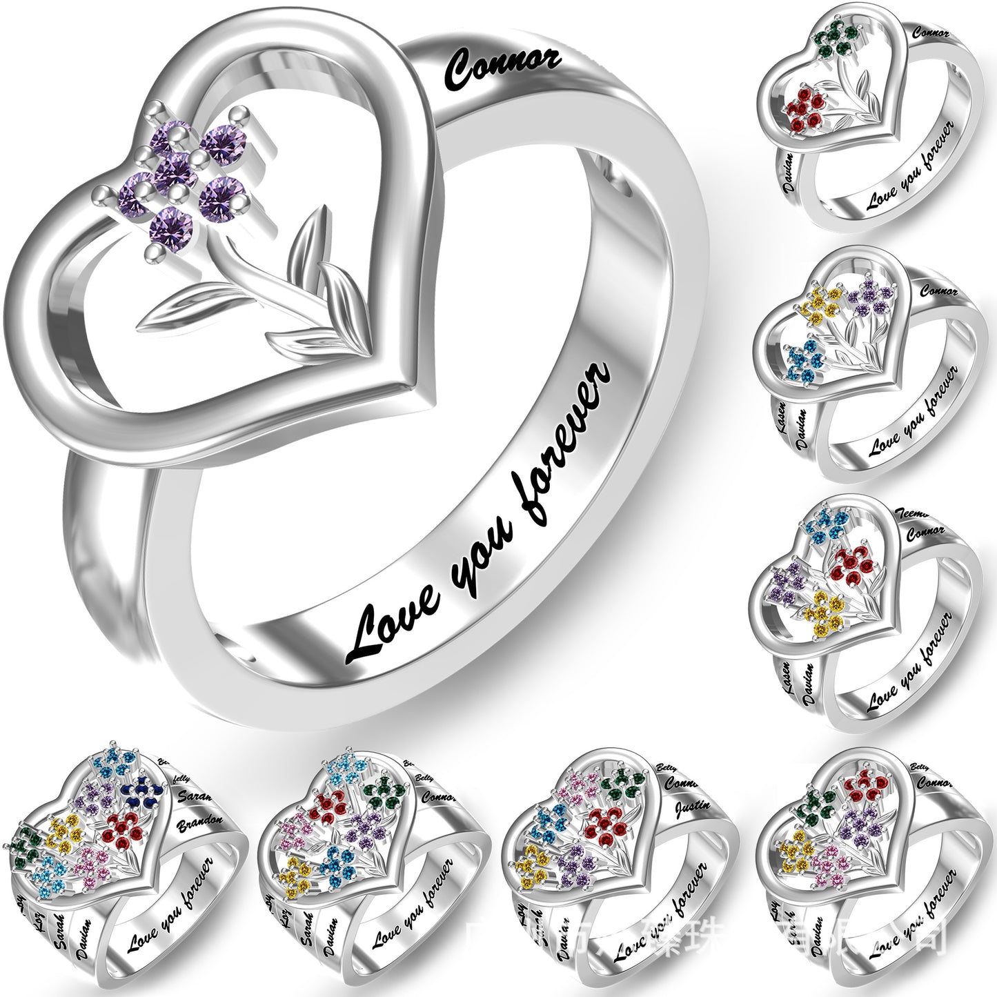 DIY engraved name ring 12 birthday stone jewelry rose ring birthday gift