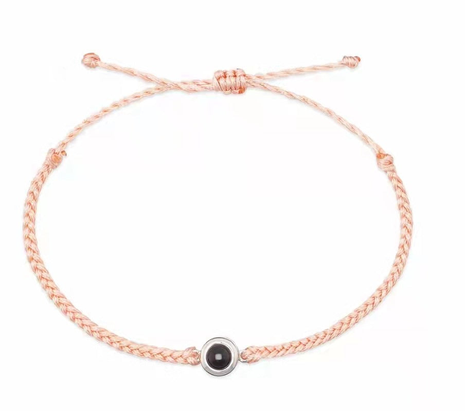 Bracelet women custom simple girlfriends couple hand jewelry braided rope projection engraving photo