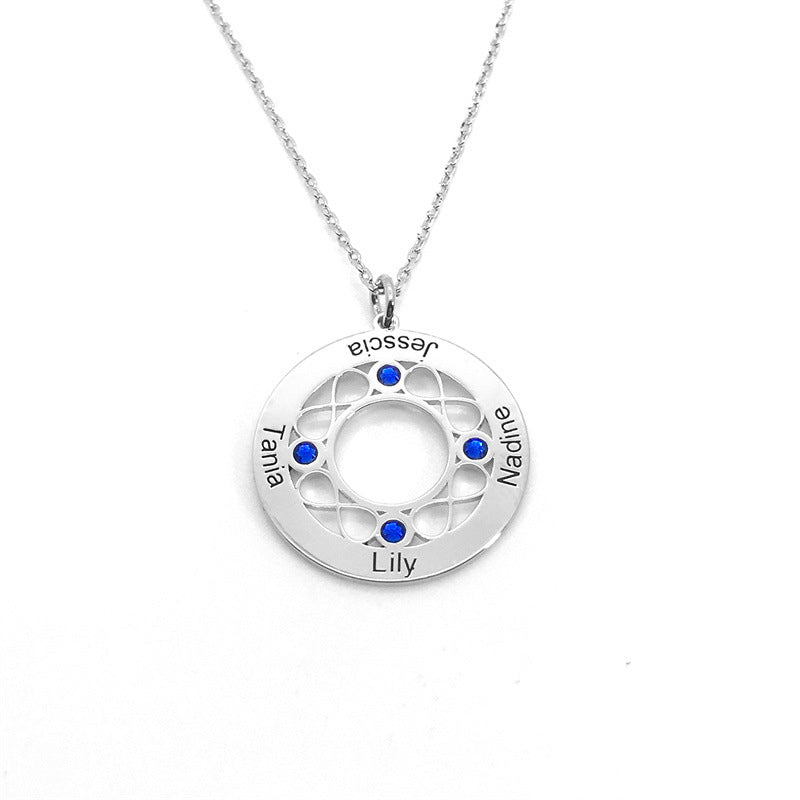 Jewelry Classic S925 Silver Infinity Circle Engraved Gemstone Necklace - Perfect Holiday Gift.